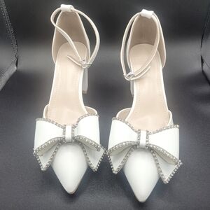 Elegant White Bow Women's Shoes Bridal Shoes Rhinestone Bows